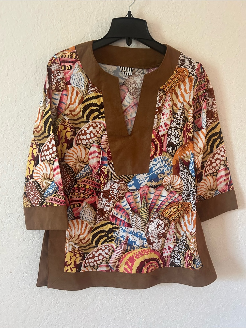Cabana Life Multicolor Shell-Print Tunic with Brown Trim